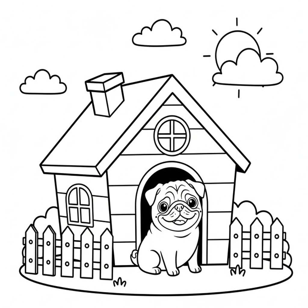 Fise de colorat cu Desenează Mops bazic la copii