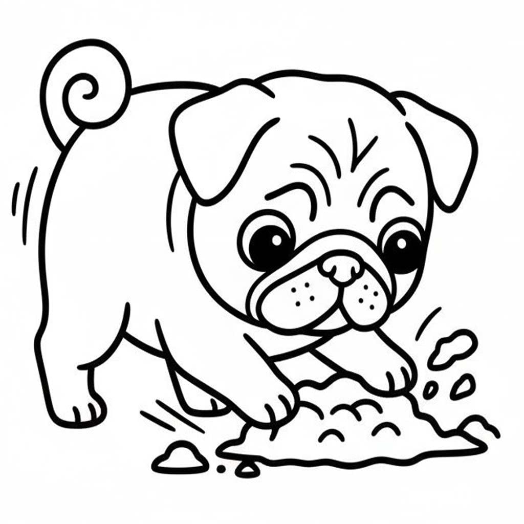 Fise de colorat cu Desenează Mops imprimabil gratuit