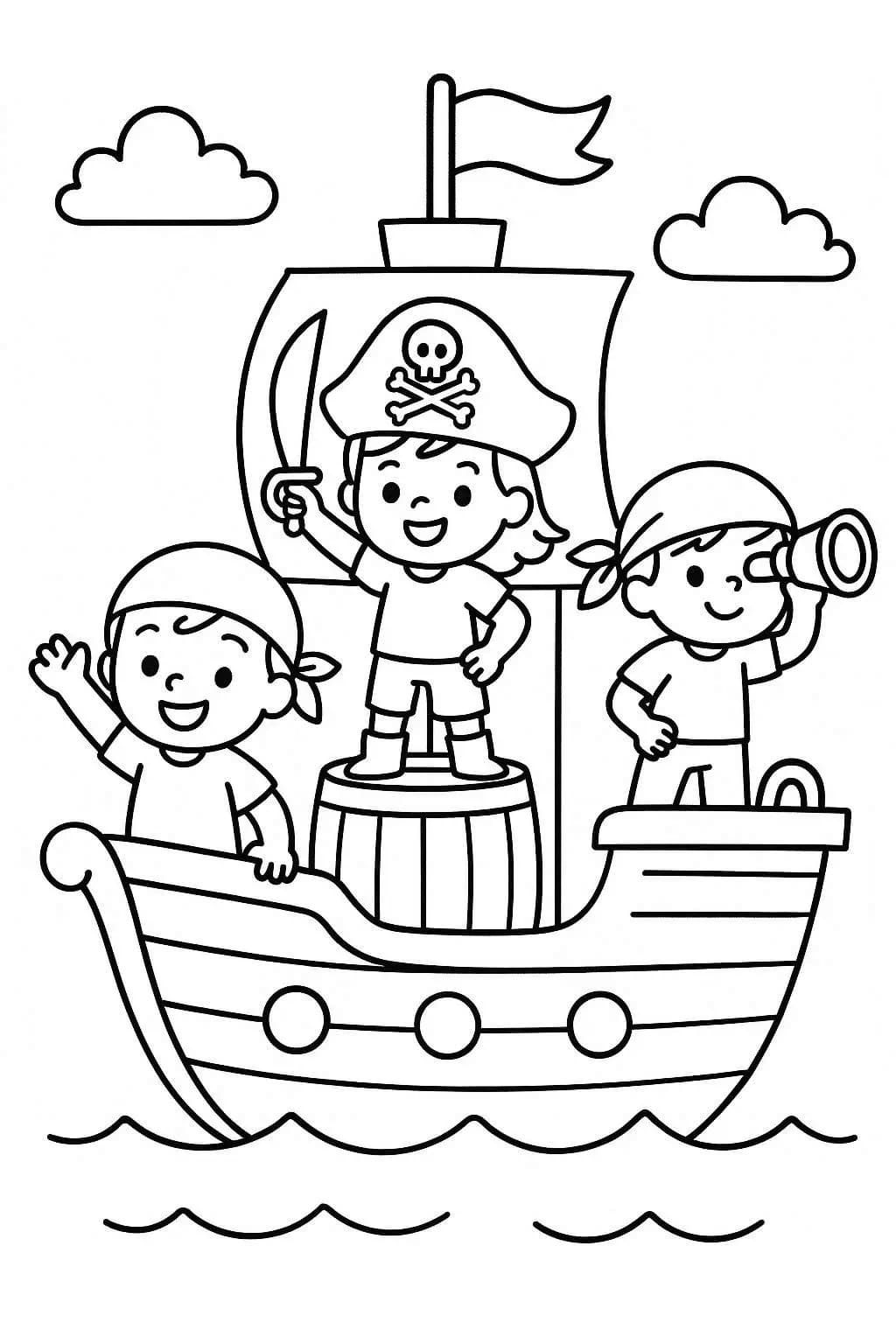Fise de colorat cu Desenează Nave Pirat gratuit bazic