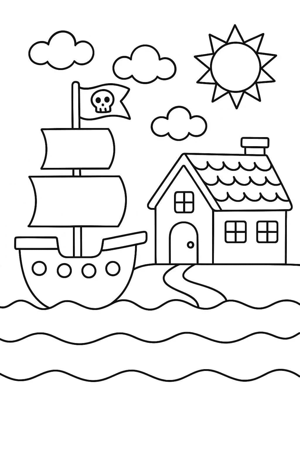 Fise de colorat cu Desenează Nave Pirat gratuit pentru copii