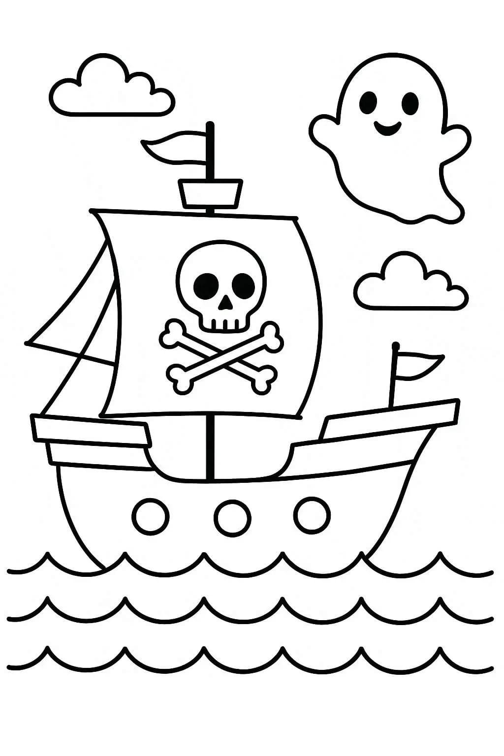 Fise de colorat cu Desenează Nave Pirat imprimabil gratuit simplu