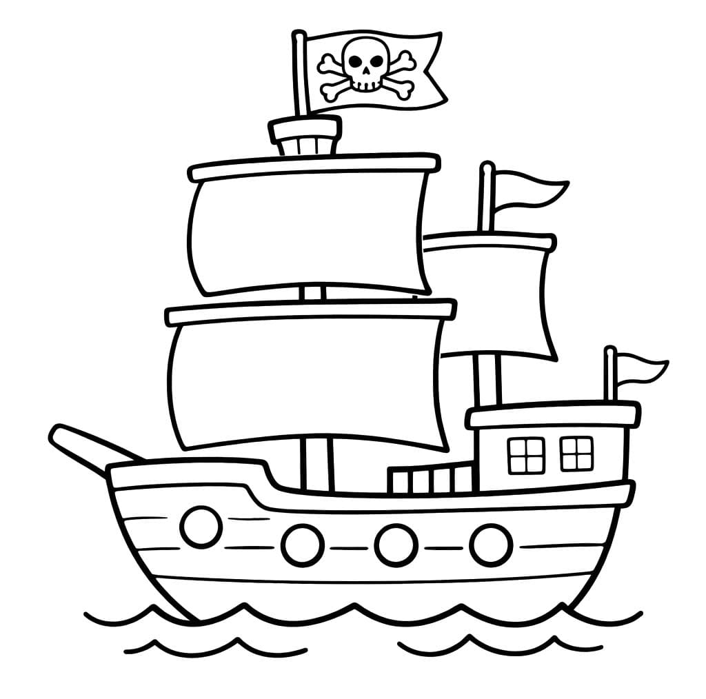 Fise de colorat cu Desenează Nave Pirat imprimabil gratuit