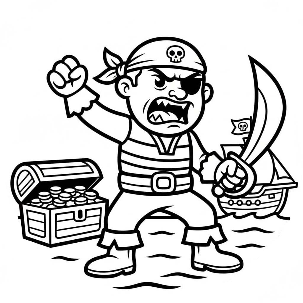 Fise de colorat cu Desenează Piraţi bazic