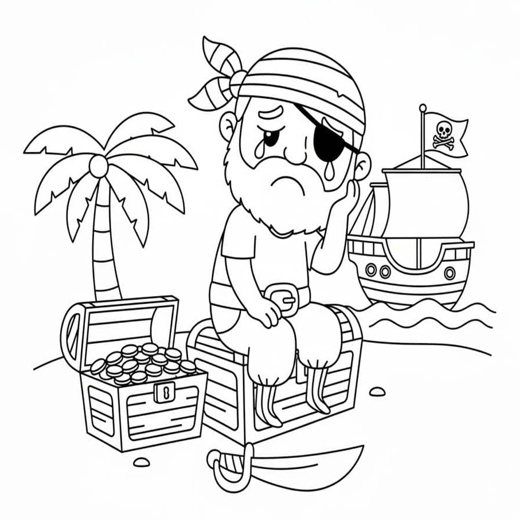 Fise de colorat cu Desenează Piraţi pentru copii