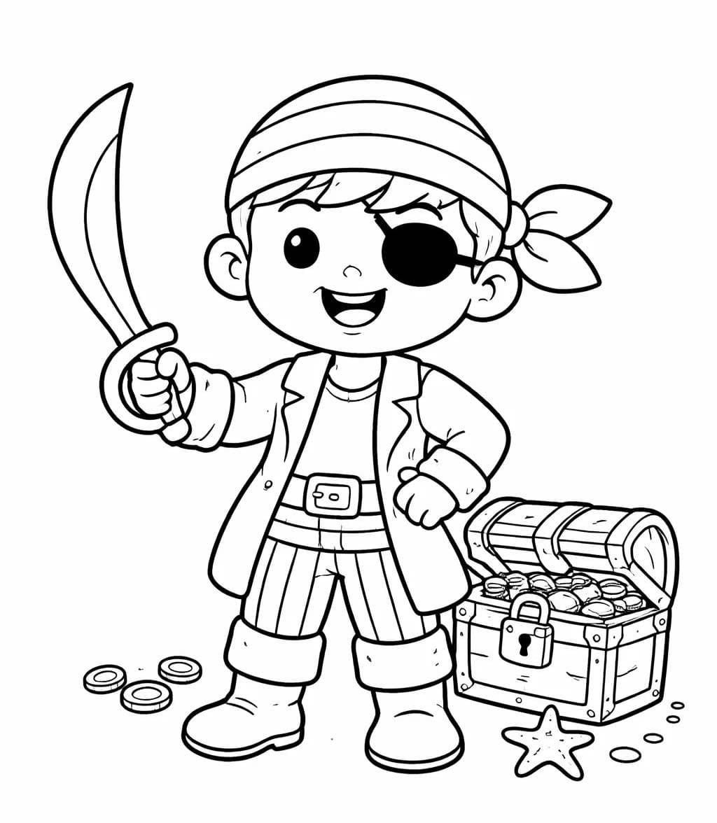 Fise de colorat cu Desenează Piraţi simplu la copii