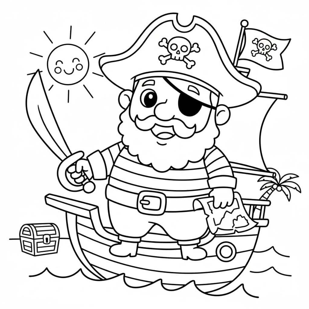 Fise de colorat cu Desenează Piraţi uşor