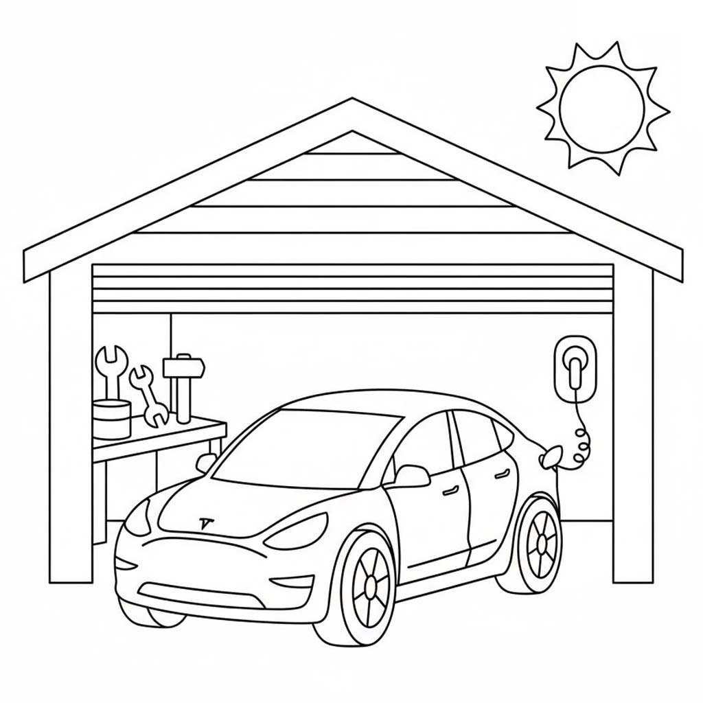 Fise de colorat cu Desenează Tesla uşor