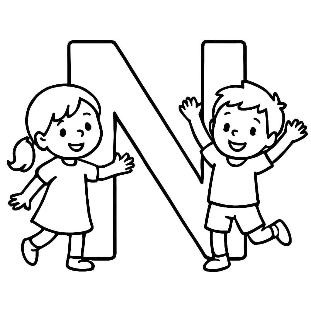 Fise de colorat cu Litera N gratuit pentru copii