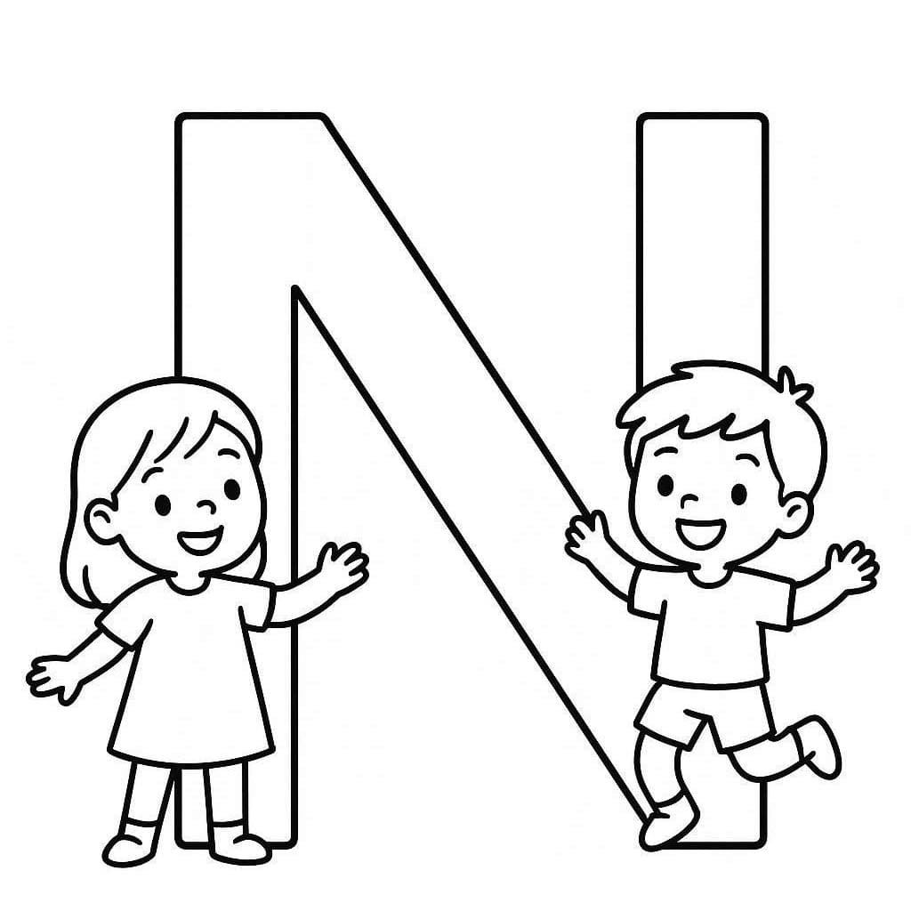 Fise de colorat cu Litera N gratuit simplu