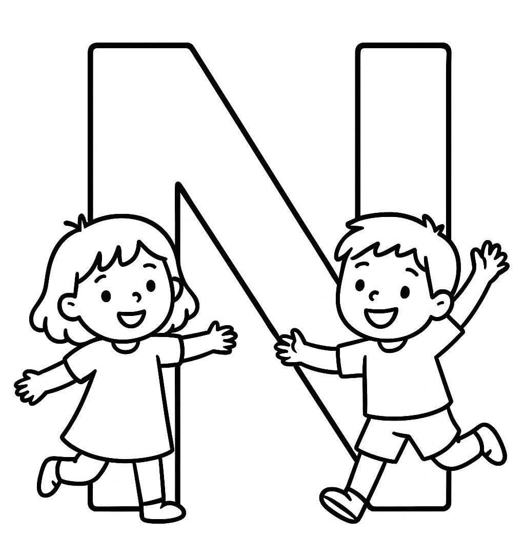 Fise de colorat cu Litera N gratuit uşor