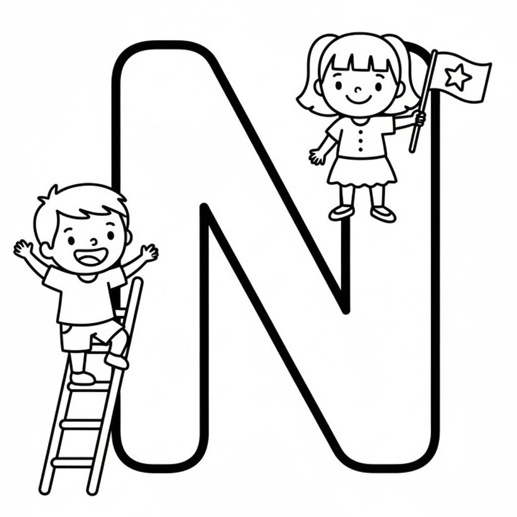Fise de colorat cu Litera N imprimabil gratuit