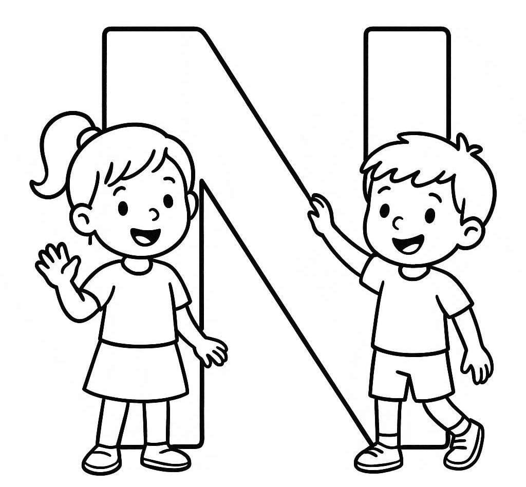 Fise de colorat cu Litera N imprimabil simplu