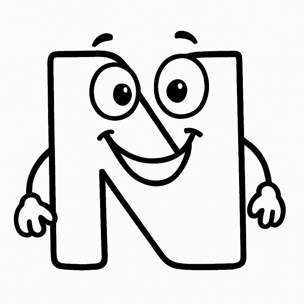 Fise de colorat cu Litera N pentru copii