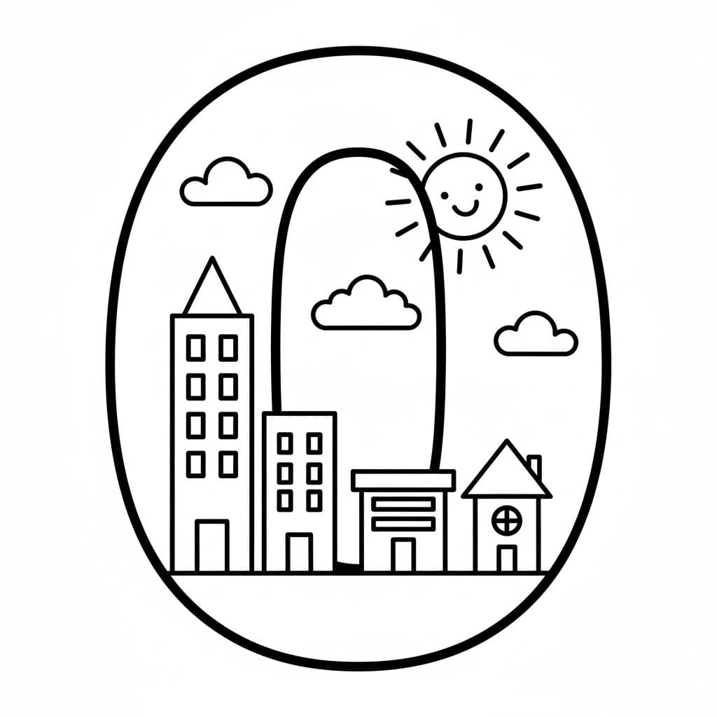 Fise de colorat cu Litera O este pentru Oraș