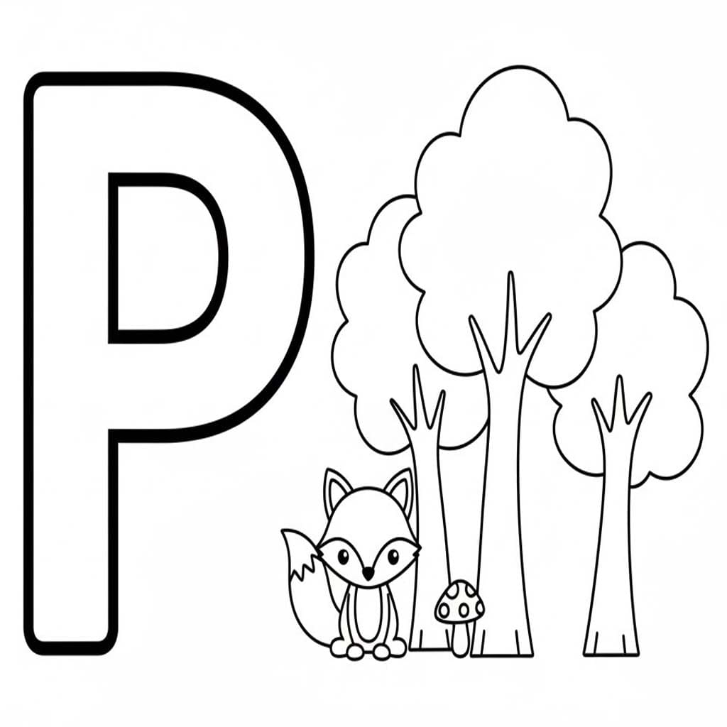 Fise de colorat cu Litera P este pentru Pădure