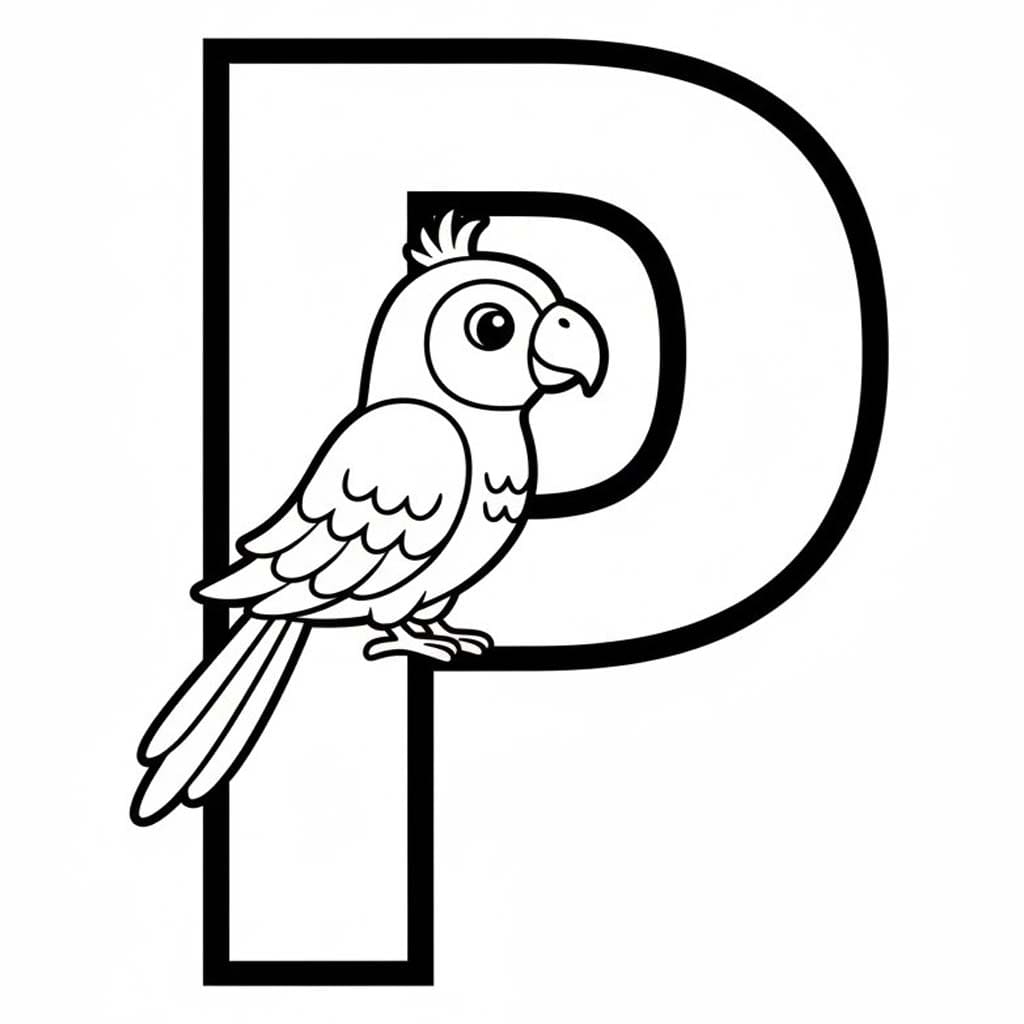 Fise de colorat cu Litera P este pentru Papagal