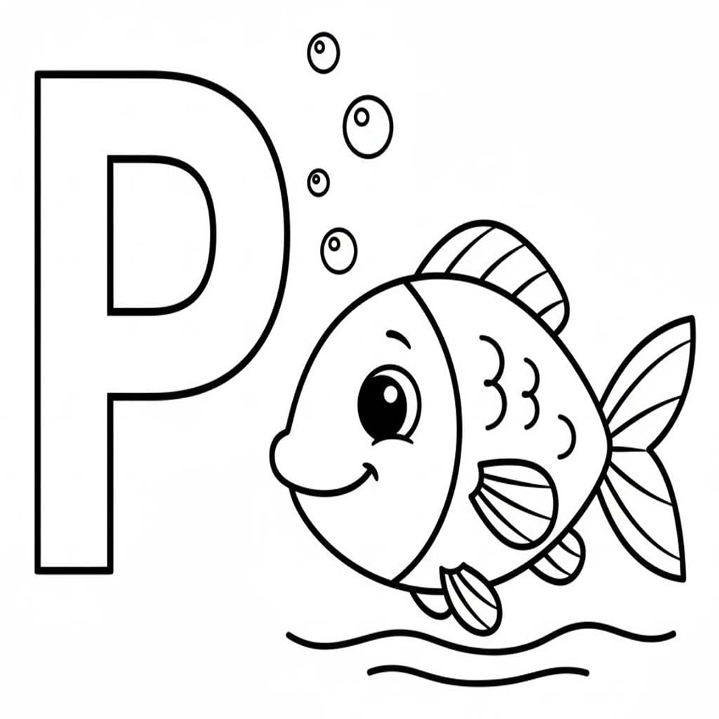 Fise de colorat cu Litera P este pentru Pește
