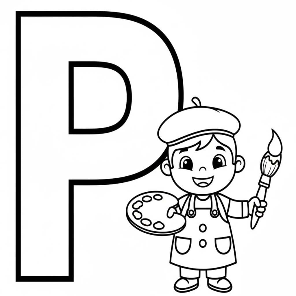 Fise de colorat cu Litera P este pentru Pictor