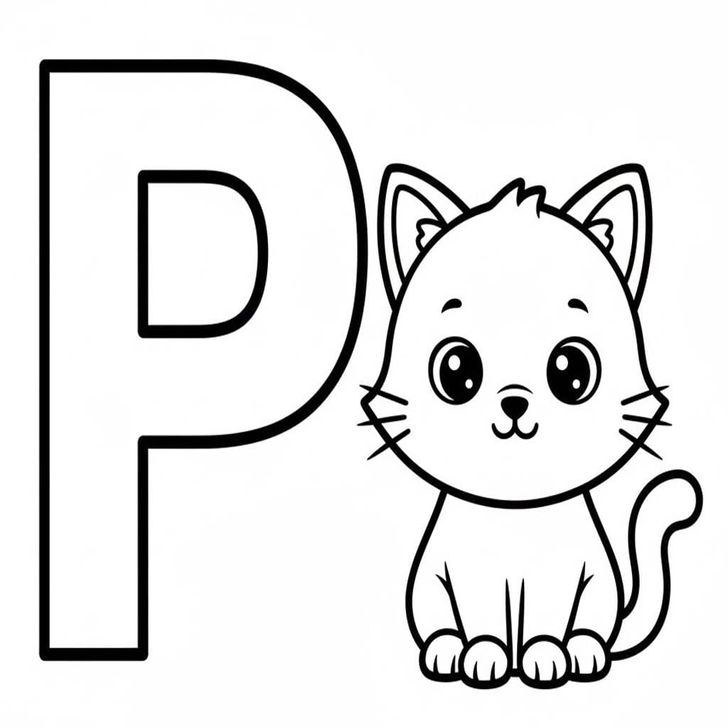 Fise de colorat cu Litera P este pentru Pisică