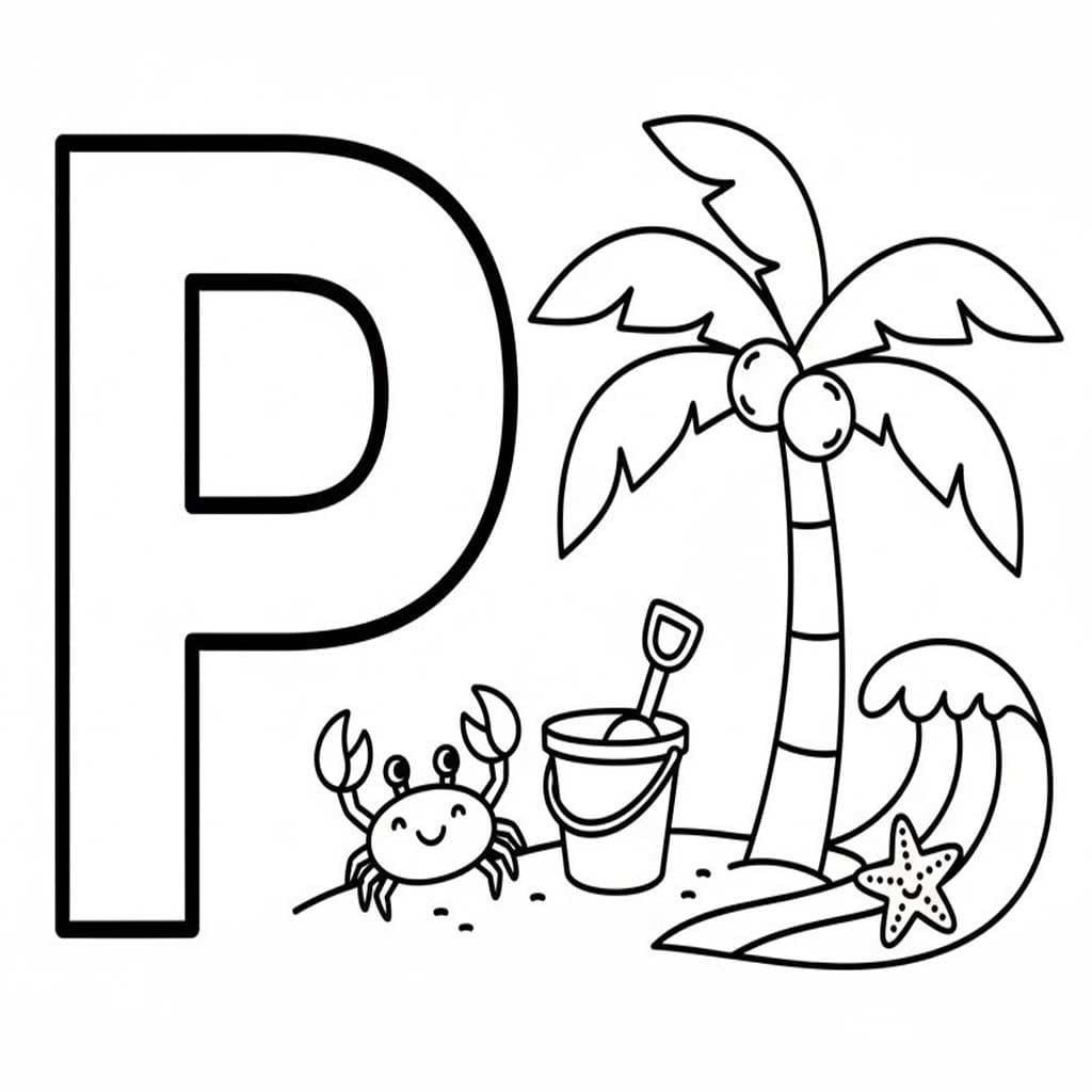 Fise de colorat cu Litera P este pentru Plajă