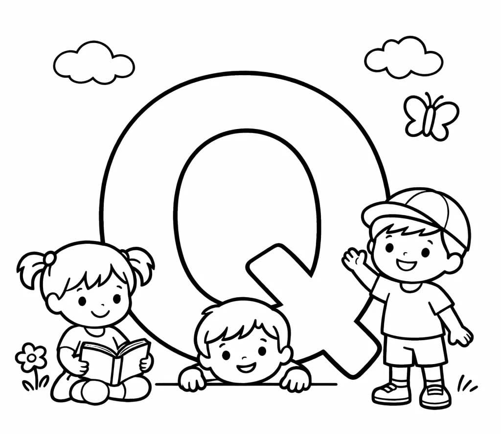 Fise de colorat cu Litera Q bazic la copii