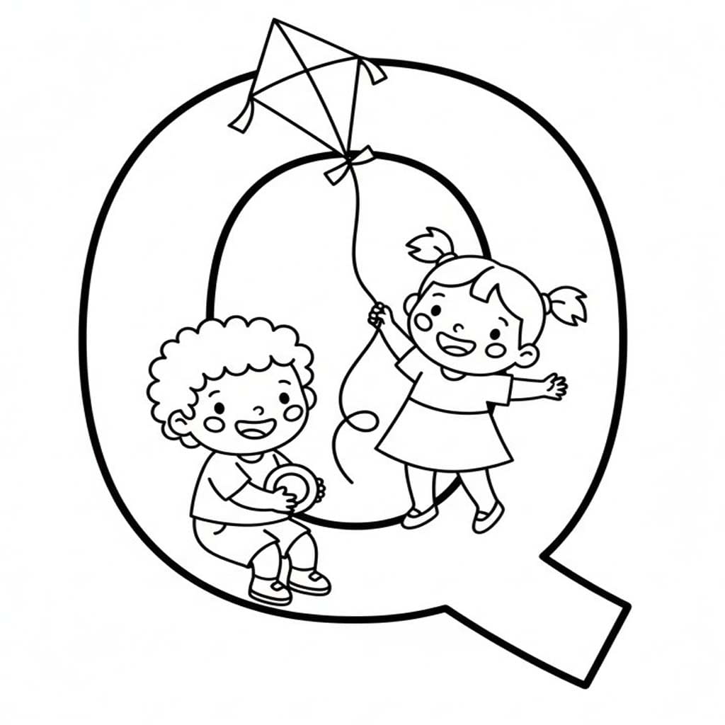 Fise de colorat cu Litera Q gratuit simplu