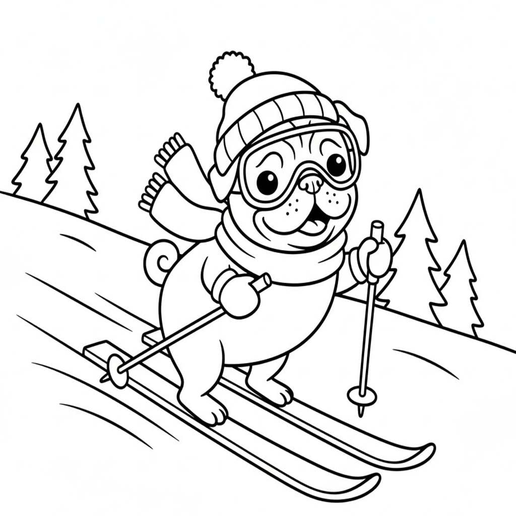 Fise de colorat cu Mops imprimabil bazic