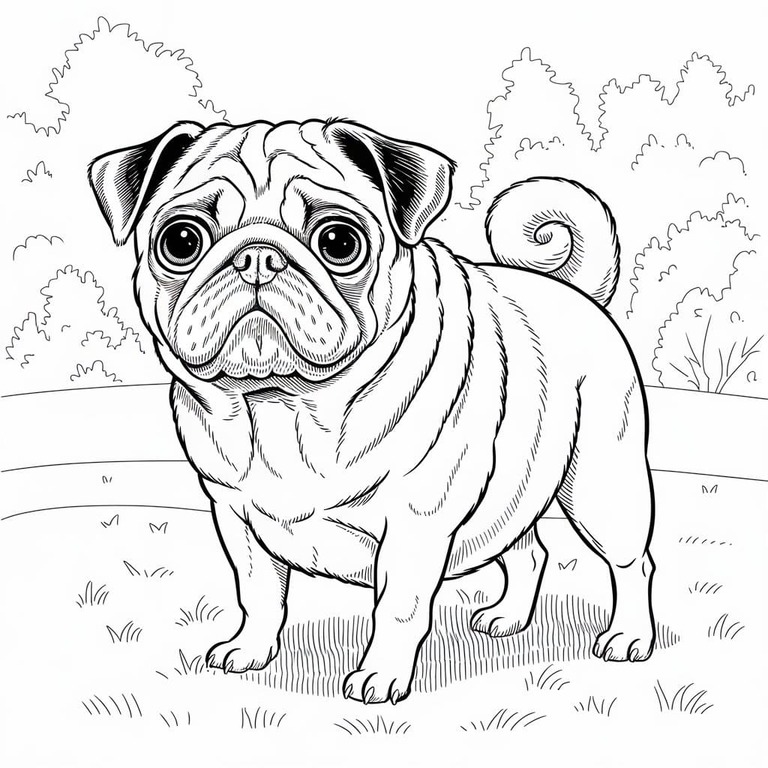 Fise de colorat cu Mops imprimabil pentru copii