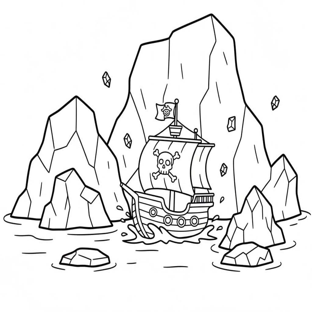 Fise de colorat cu Nave Pirat gratuit uşor