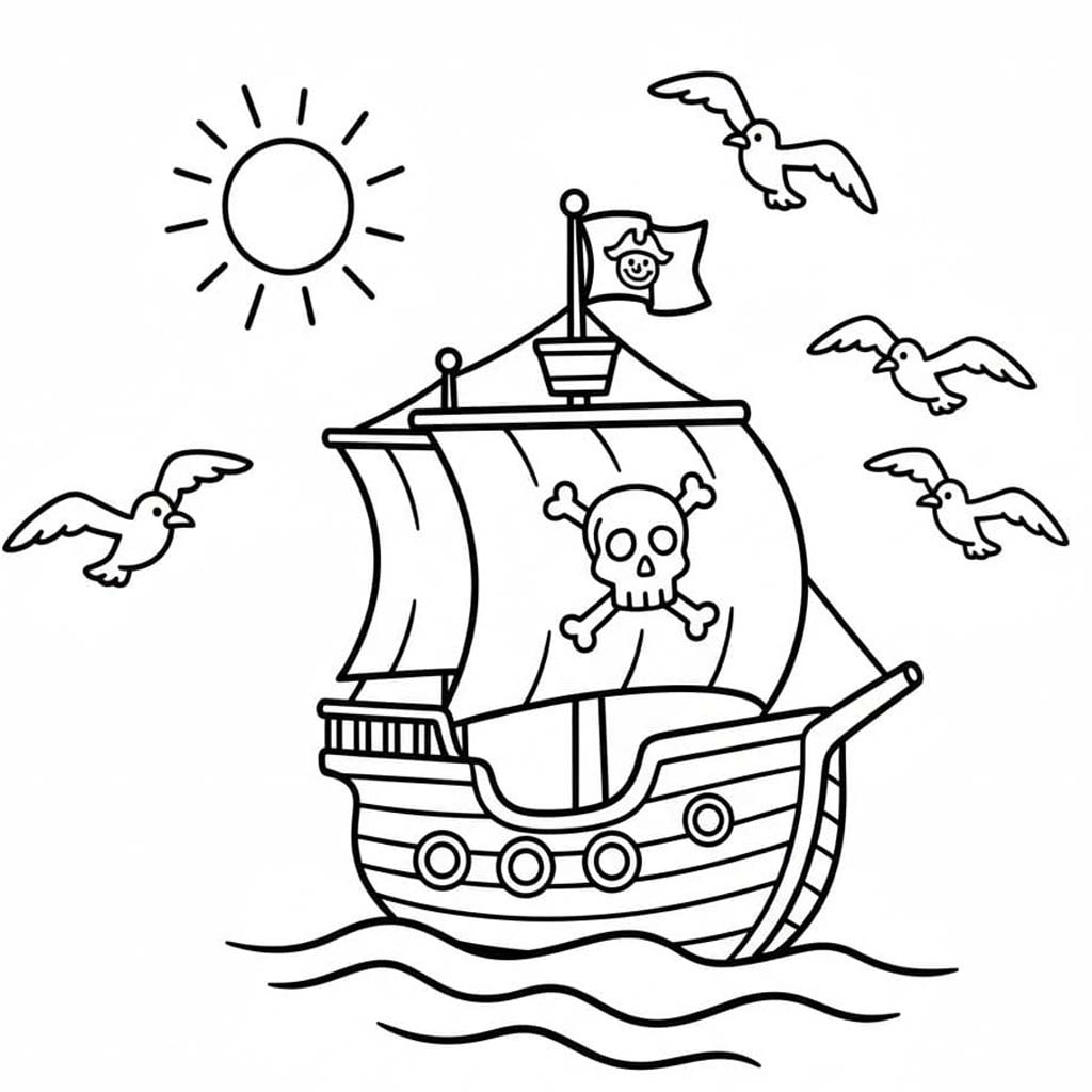 Fise de colorat cu Nave Pirat gratuit