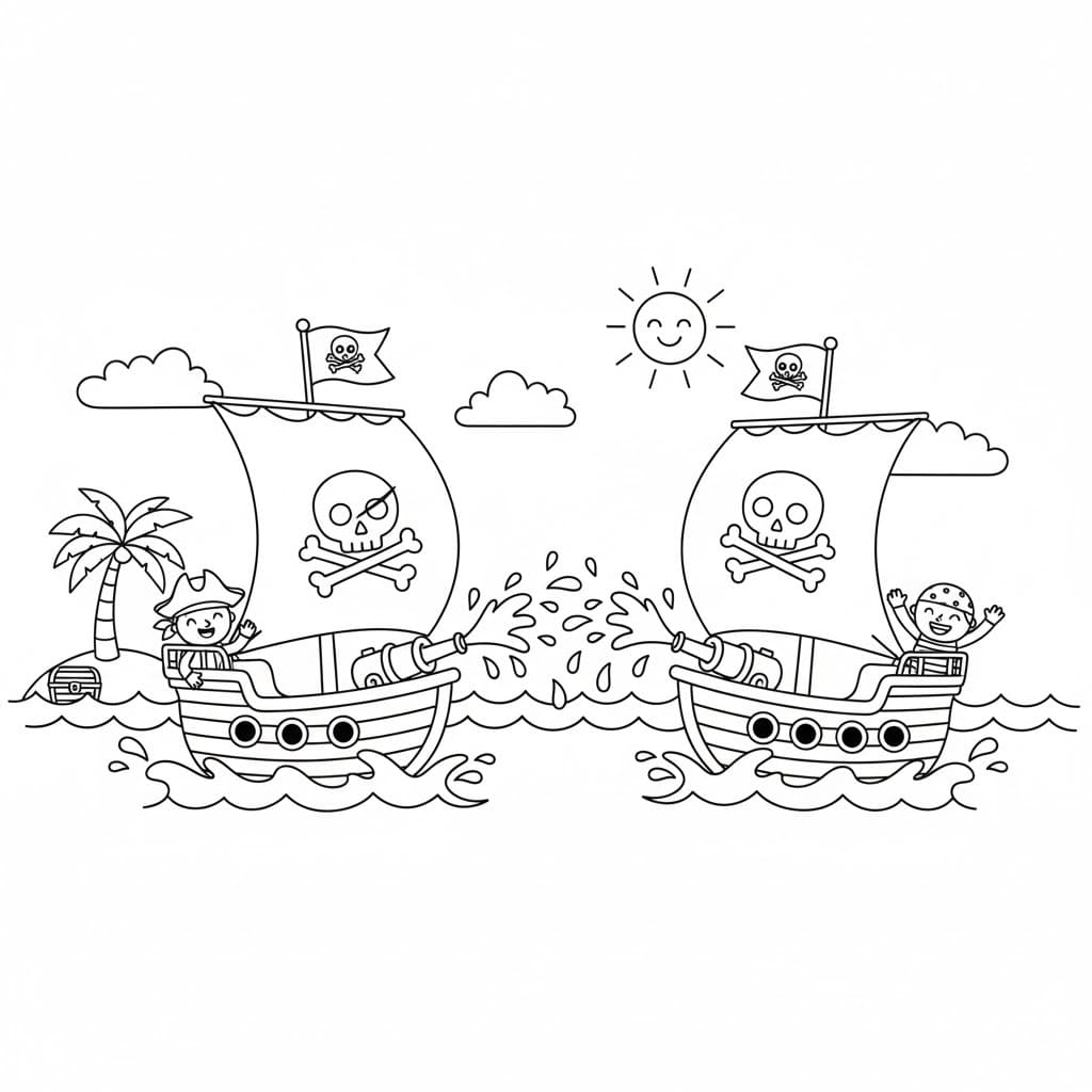 Fise de colorat cu Nave Pirat imprimabil pentru copii