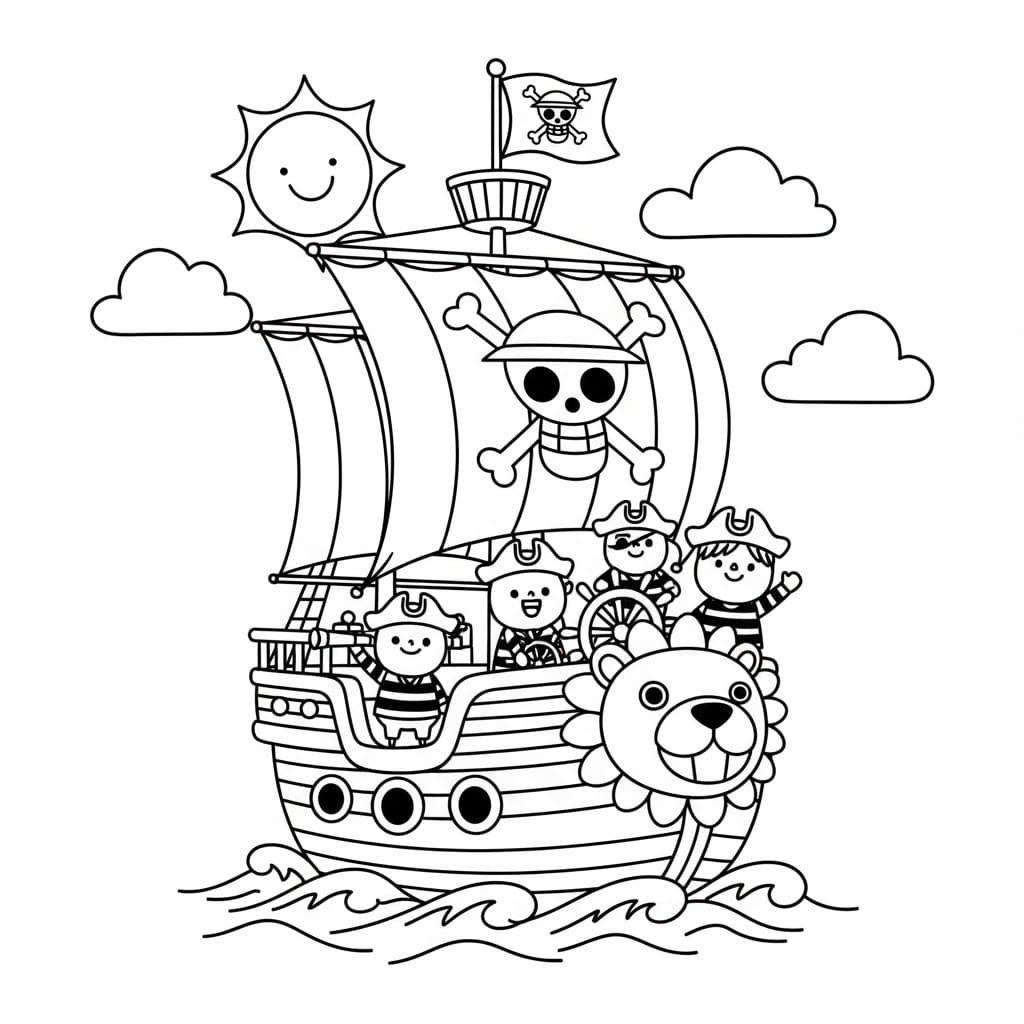 Fise de colorat cu Nave Pirat imprimabil uşor