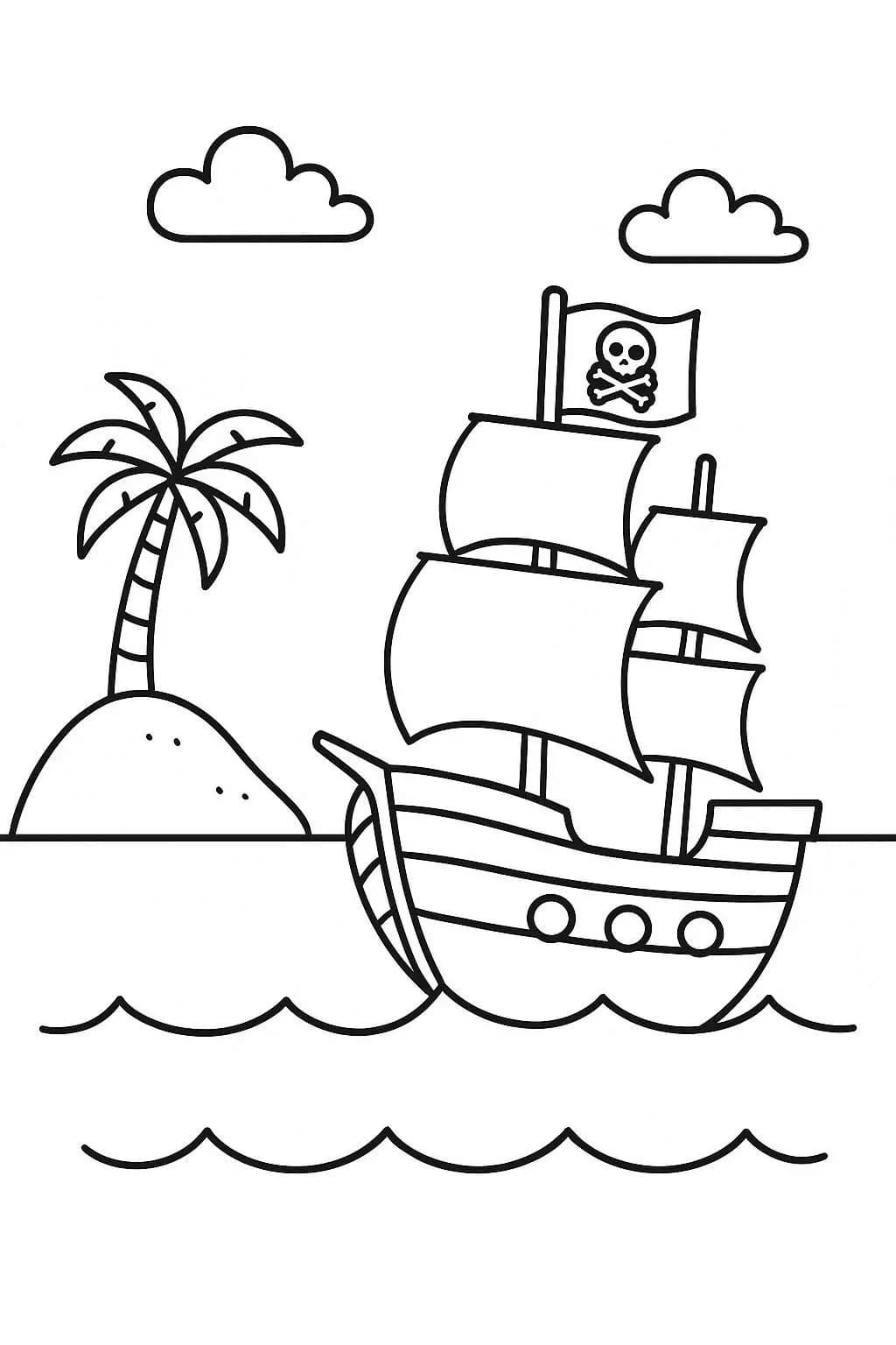 Fise de colorat cu Nave Pirat uşor la copii