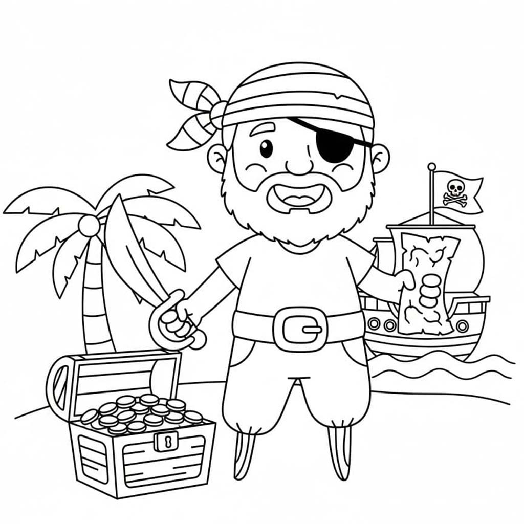 Fise de colorat cu Piraţi imprimabil bazic