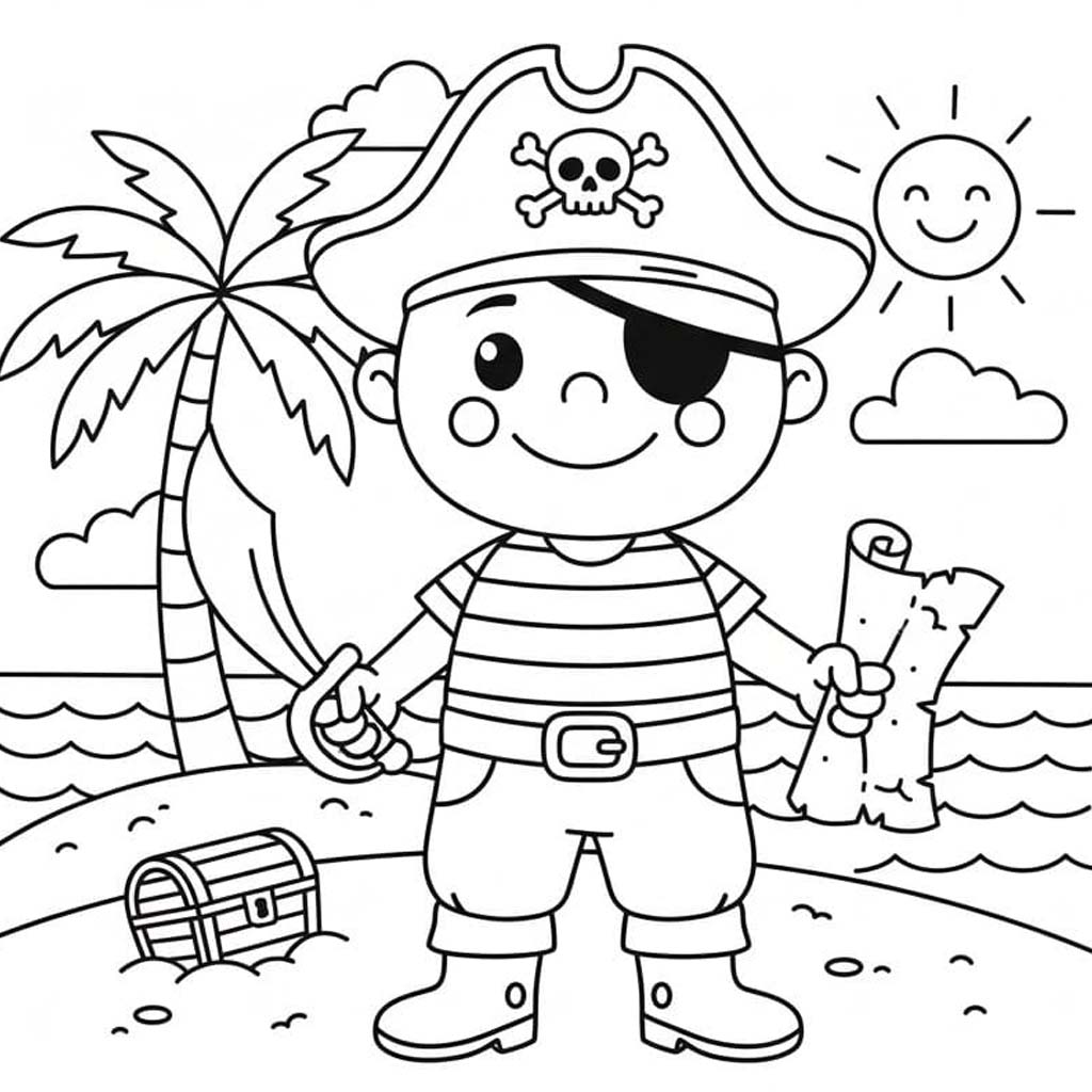 Fise de colorat cu Piraţi simplu la copii