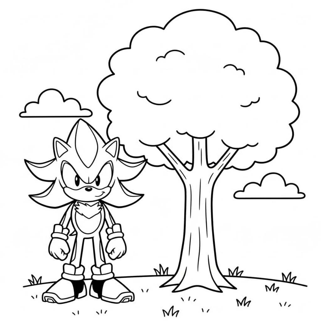 Fise de colorat cu Shadow Sonic bazic la copii