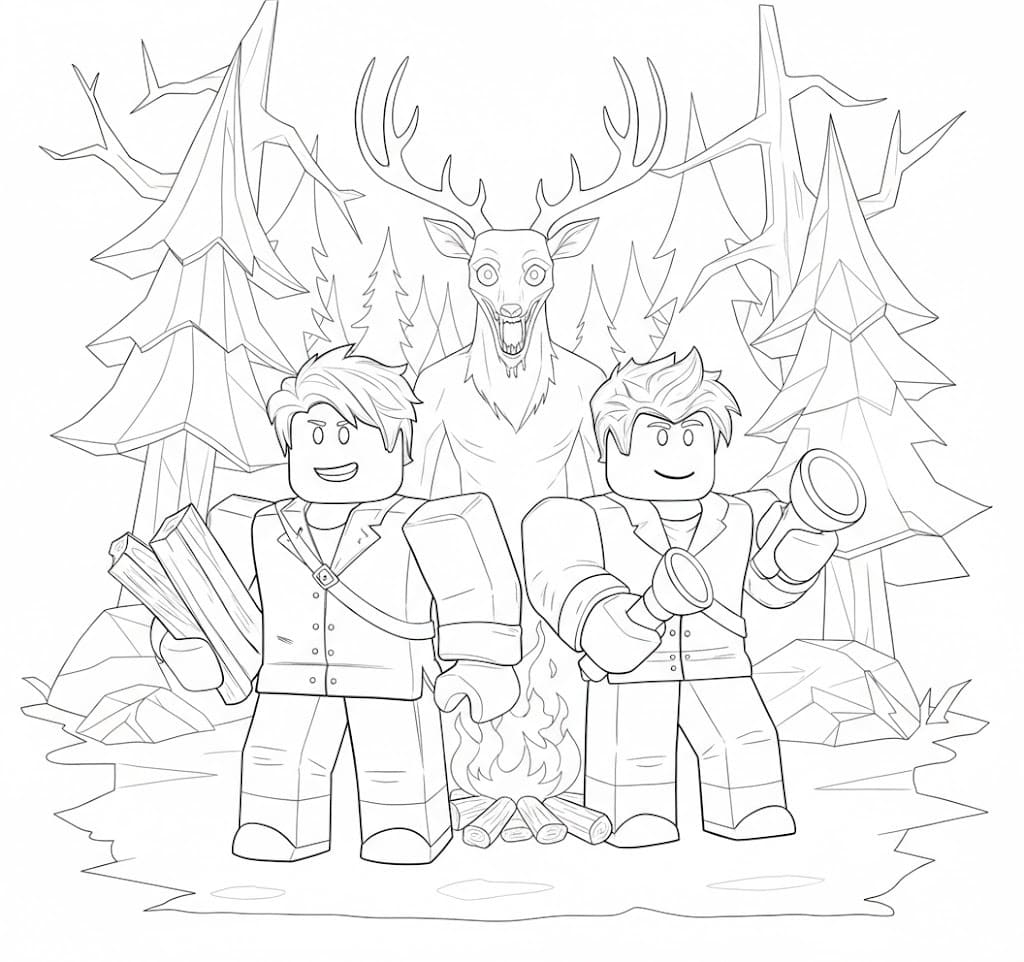 Fise de colorat cu 99 Nights in the Forest imprimabil simplu