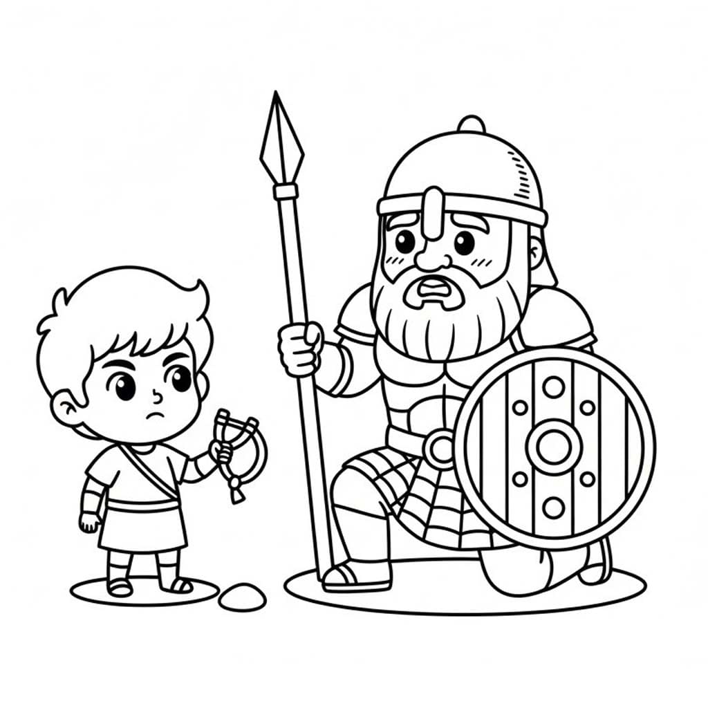 Fise de colorat cu David și Goliat gratuit pentru copii