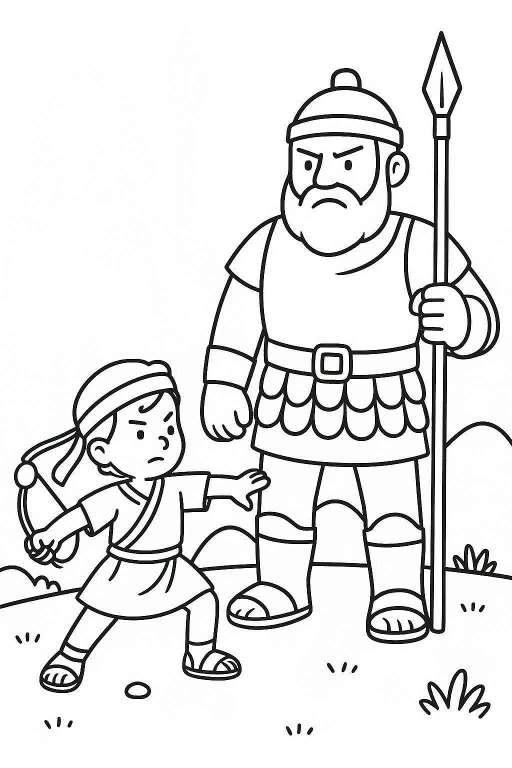 Fise de colorat cu David și Goliat gratuit simplu
