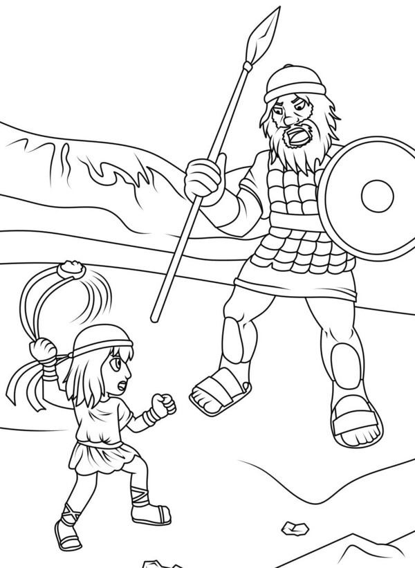 Fise de colorat cu David și Goliat gratuit