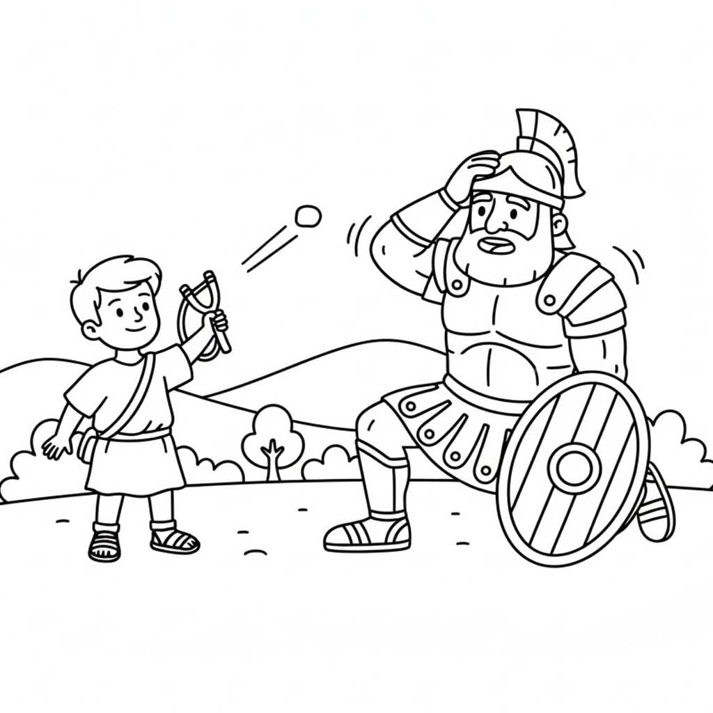 Fise de colorat cu David și Goliat imprimabil gratuit bazic