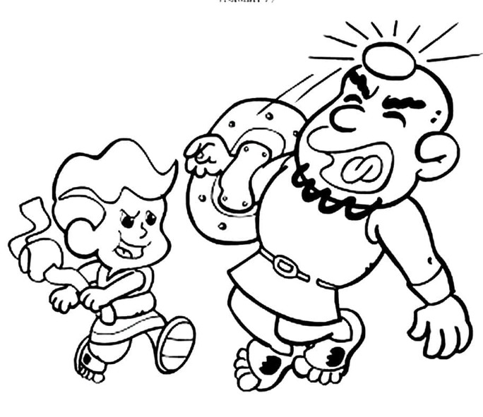 Fise de colorat cu David și Goliat imprimabil gratuit simplu