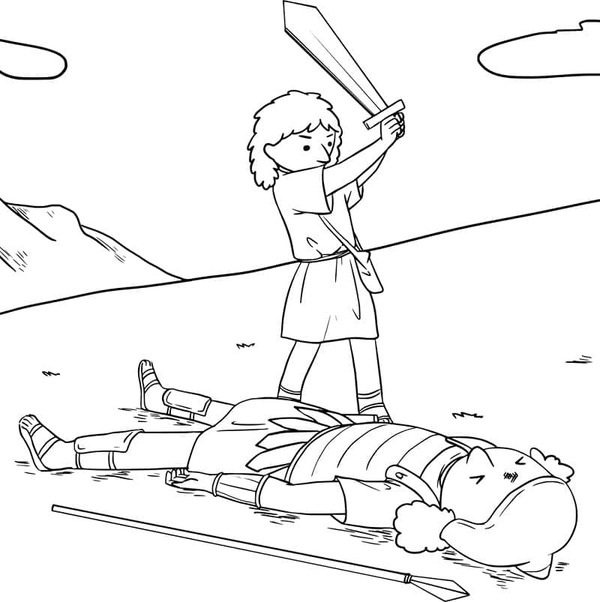 Fise de colorat cu David și Goliat imprimabil gratuit uşor