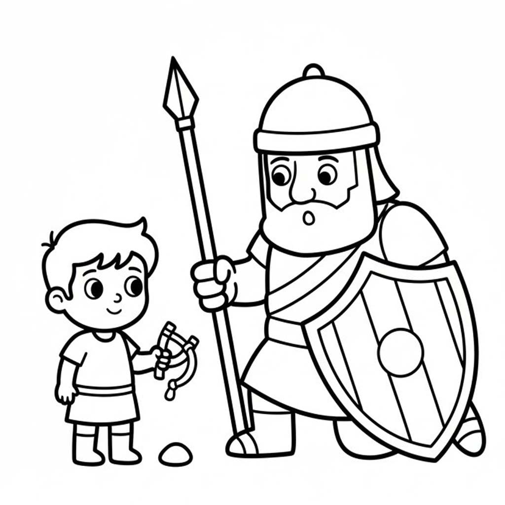 Fise de colorat cu David și Goliat pentru copii
