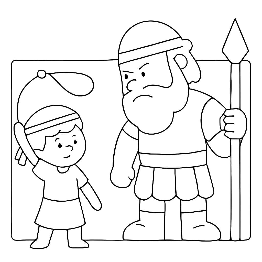 Fise de colorat cu David și Goliat uşor la copii