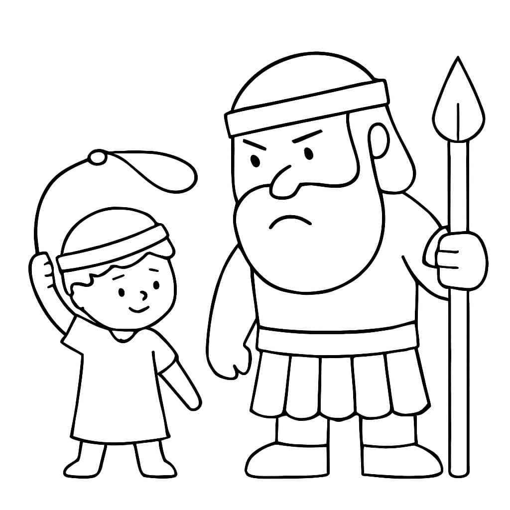 Fise de colorat cu Desenează David și Goliat bazic uşor