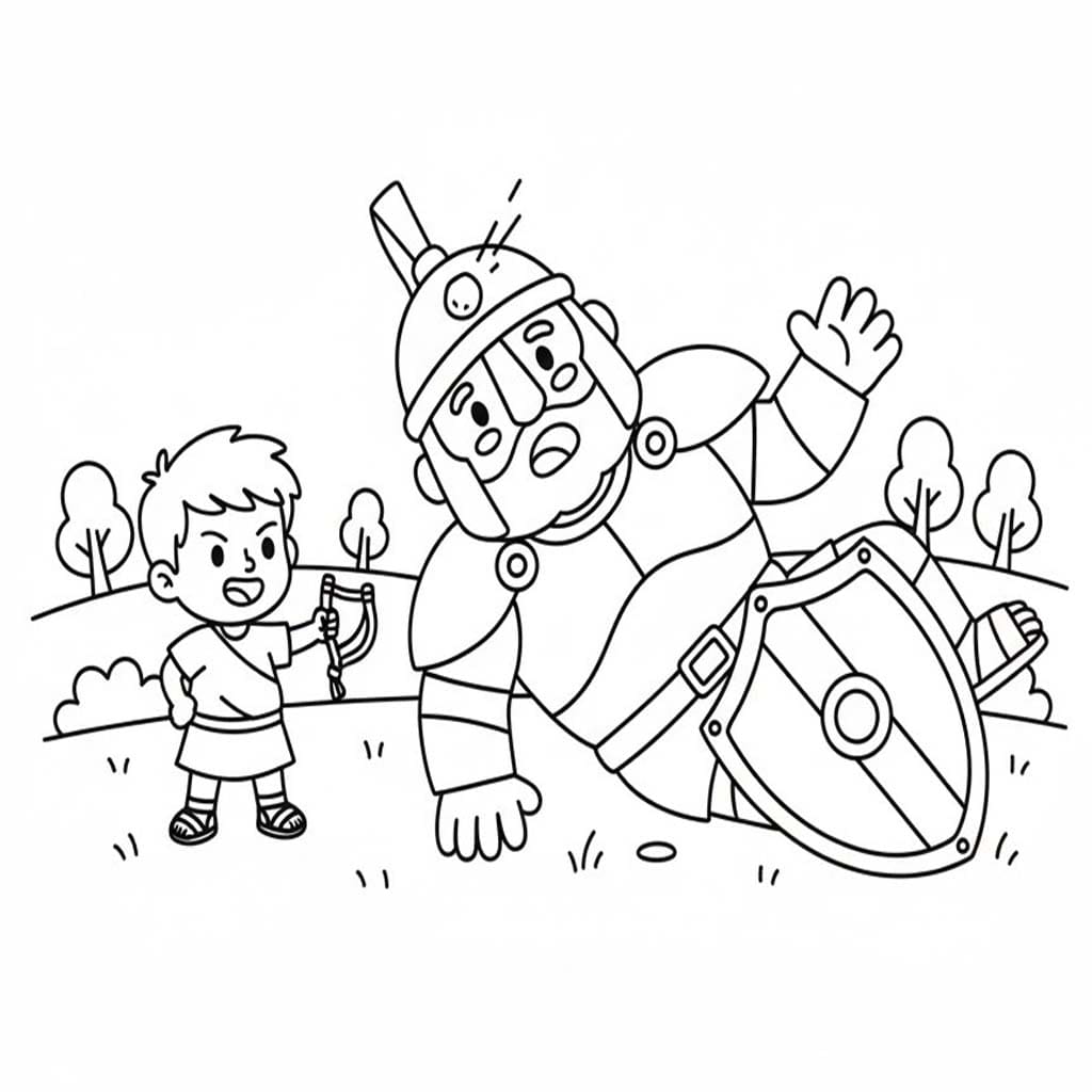 Fise de colorat cu Desenează David și Goliat gratuit bazic