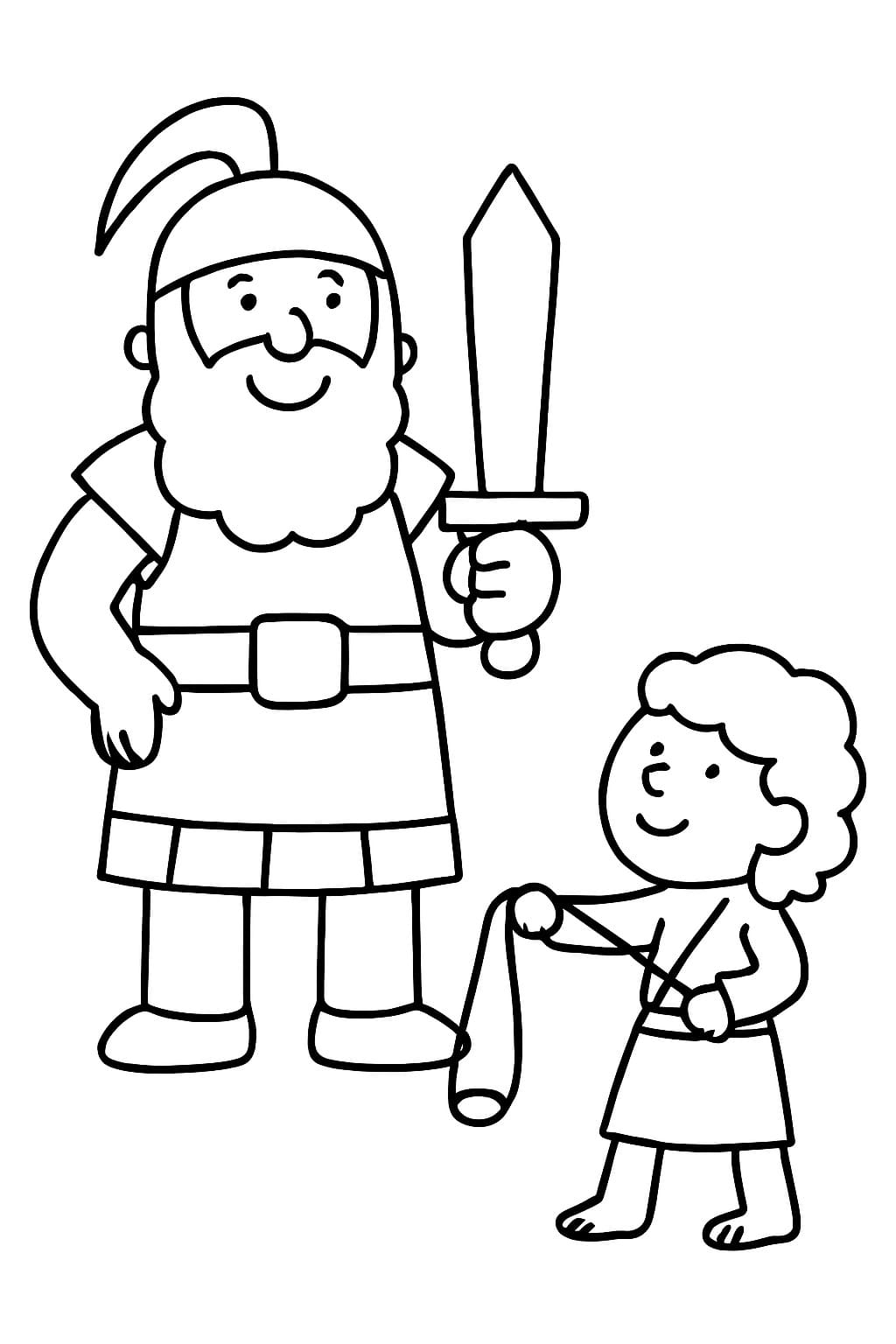 Fise de colorat cu Desenează David și Goliat gratuit simplu