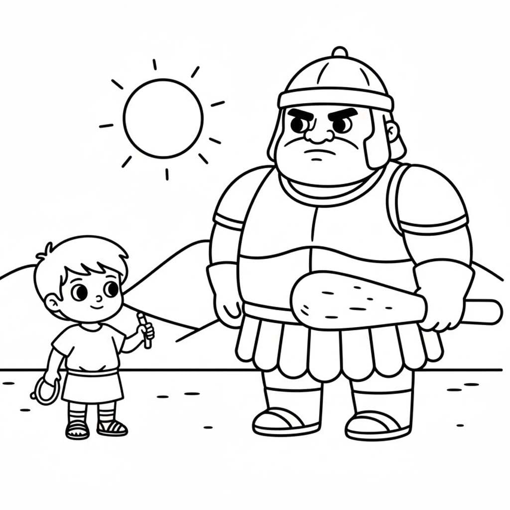 Fise de colorat cu Desenează David și Goliat imprimabil bazic