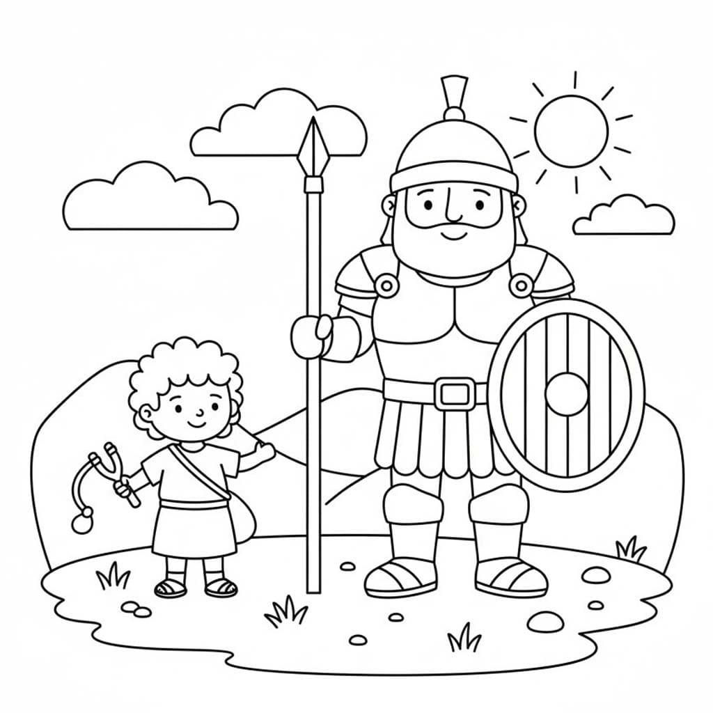 Planse de colorat cu David și Goliat